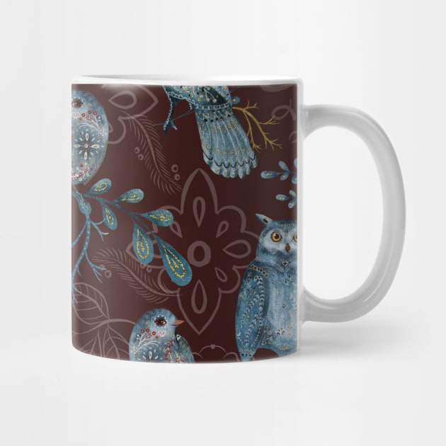 Wild Animal Bird Owl Folk Pattern by jodotodesign